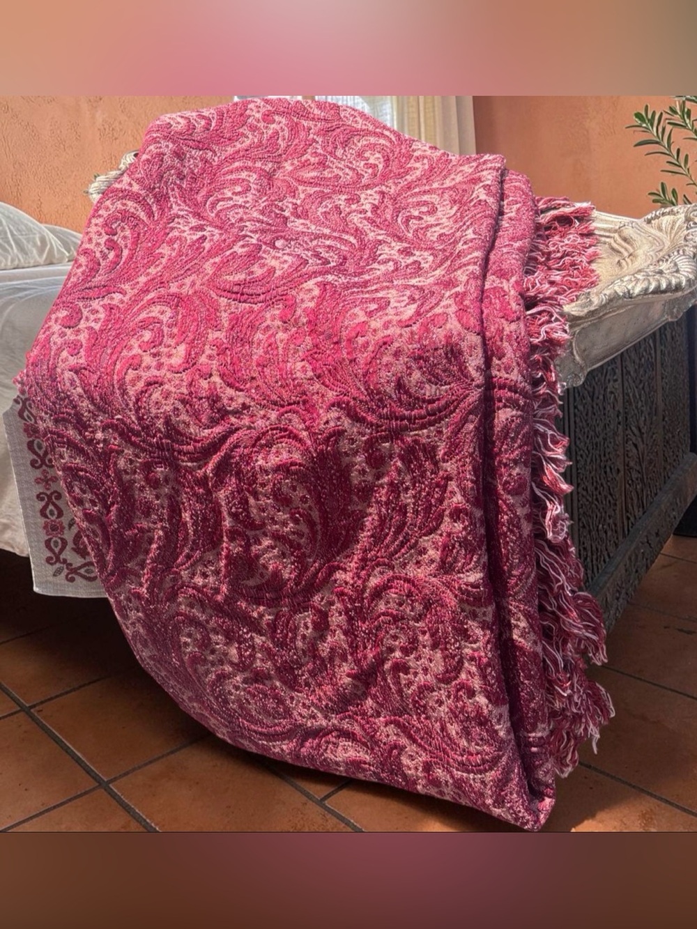 Vintage Italian Jacquard Bedspread | Made in Italy | Oversized 84” x 104”